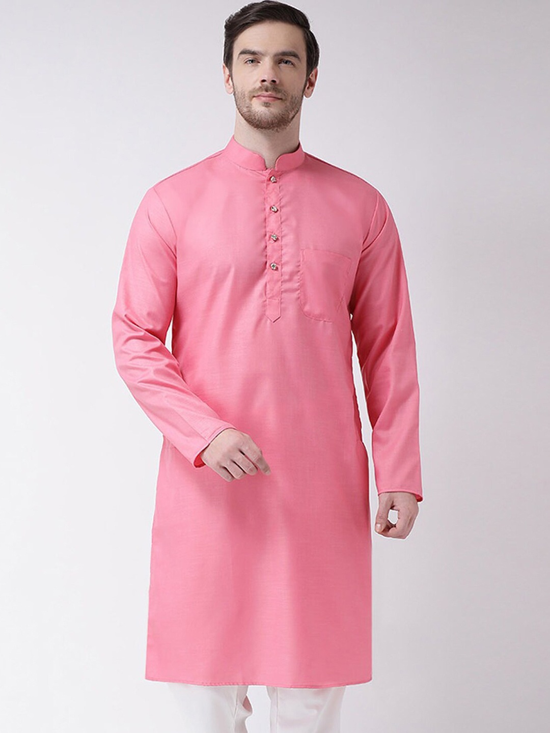 

SG LEMAN Men Pink Solid Cotton Kurta