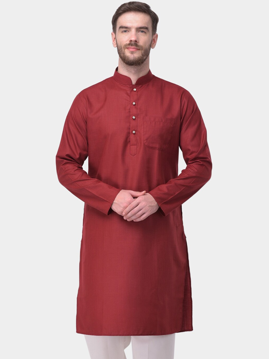 

SG LEMAN Men Maroon Solid Ethnic Kurta