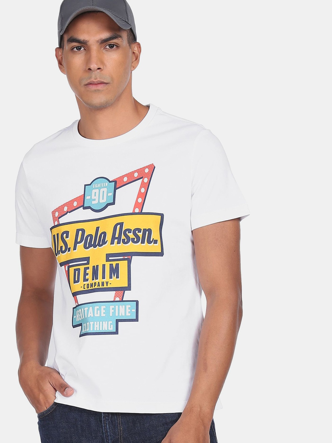 

U.S. Polo Assn. Denim Co.Men White Typography Printed Cotton T-shirt