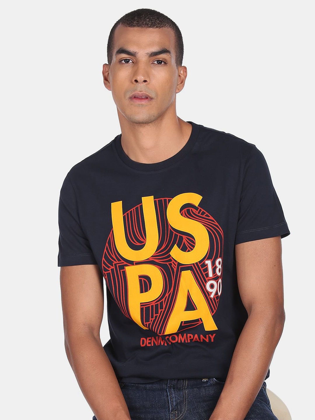

U.S. Polo Assn. Denim Co.Men Blue Typography Printed T-shirt