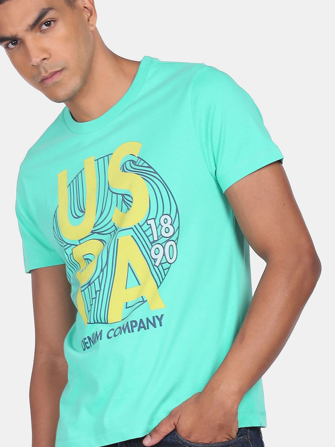 

U.S. Polo Assn. Denim Co.Men Green Typography Printed Raw Edge T-shirt 100% Cotton