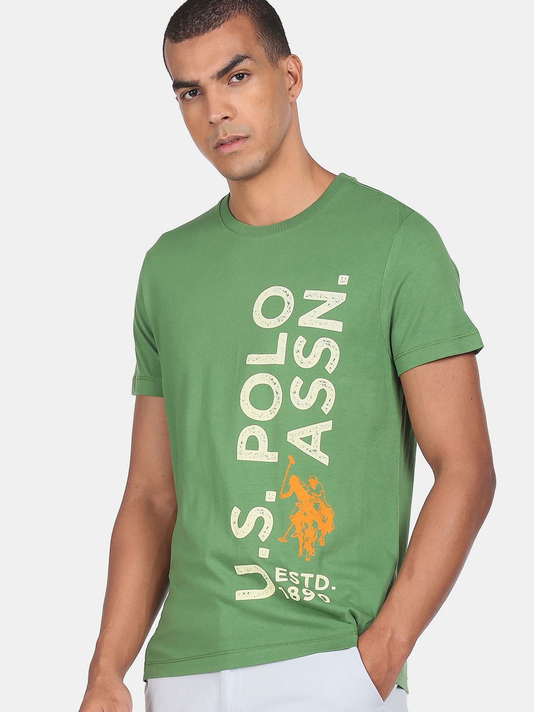 

U.S. Polo Assn. Denim Co.Men Green Typography Printed Pure Cotton T-shirt
