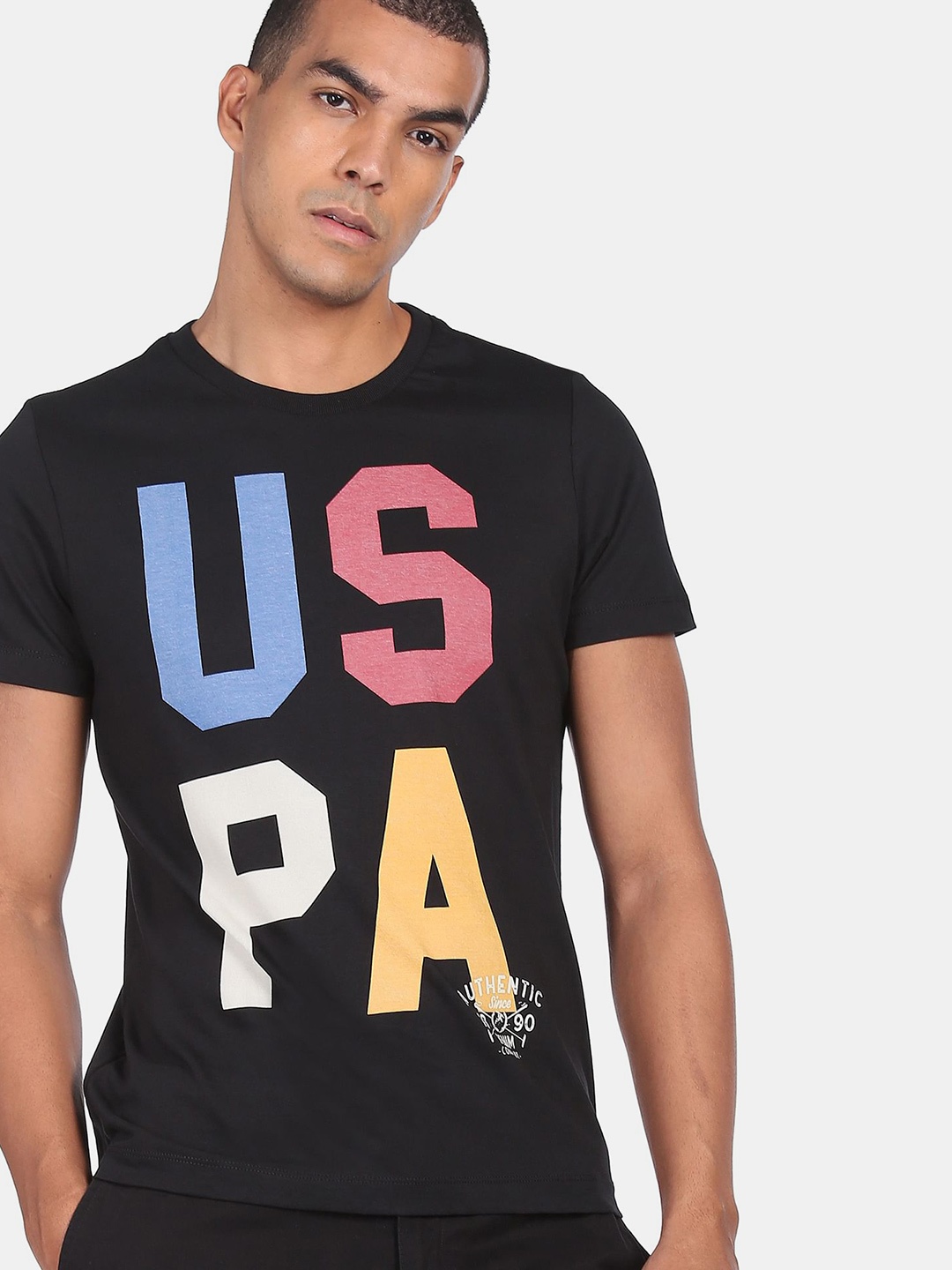 

U.S. Polo Assn. Denim Co. Men Black Typography Printed Pure Cotton T-shirt