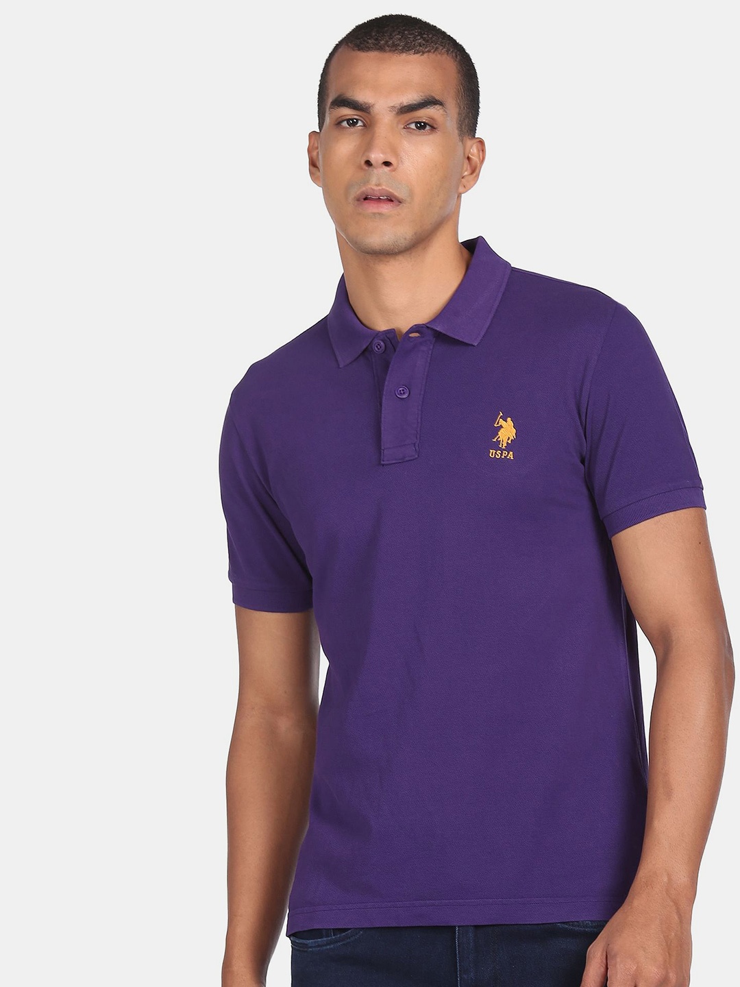 

U S Polo Assn Men Purple Polo Collar T-shirt