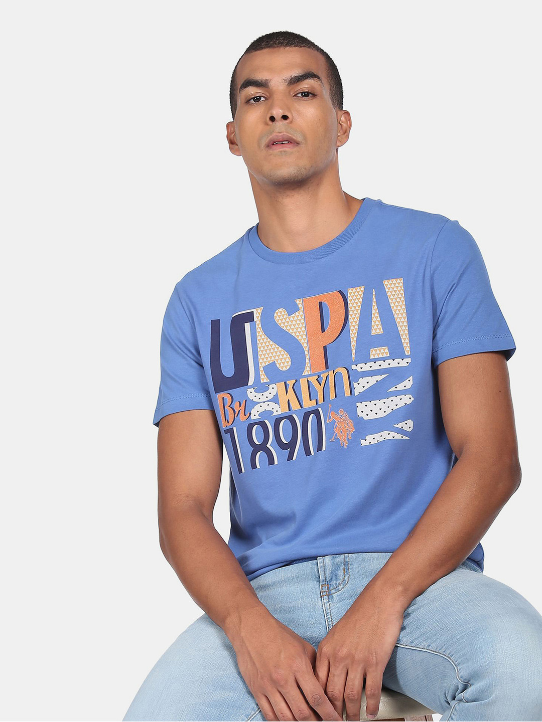 

U.S. Polo Assn. Denim Co.Men Blue Typography Printed T-shirt