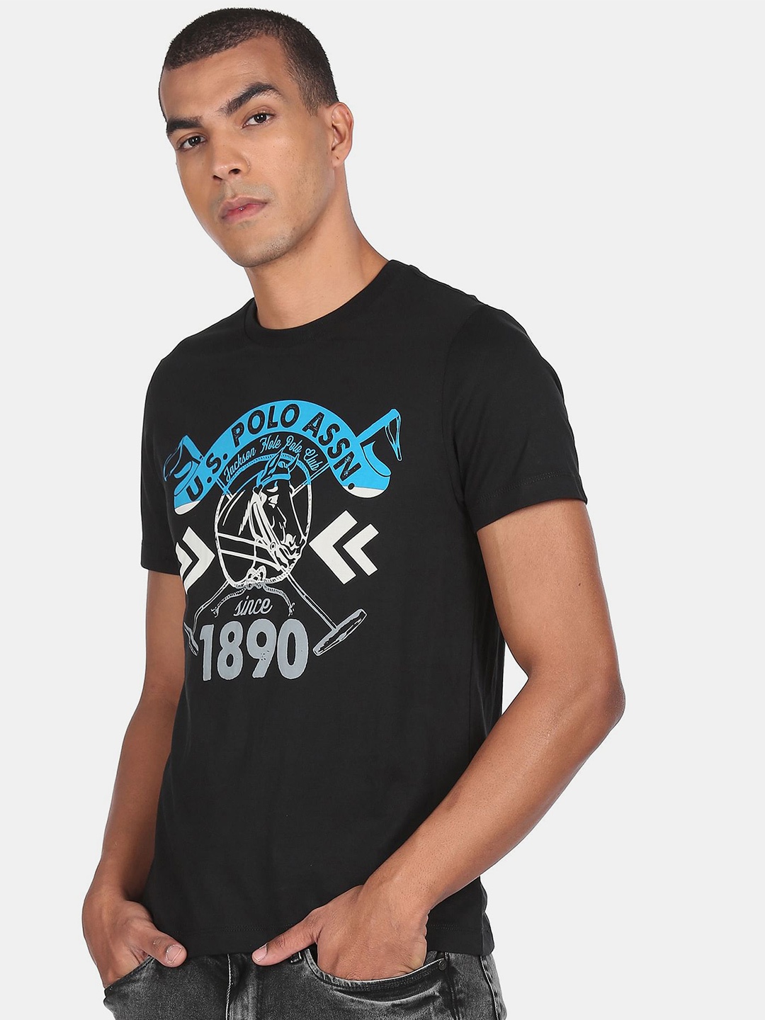 

U.S. Polo Assn. Denim Co. Men Black Typography Printed Pure Cotton T-shirt
