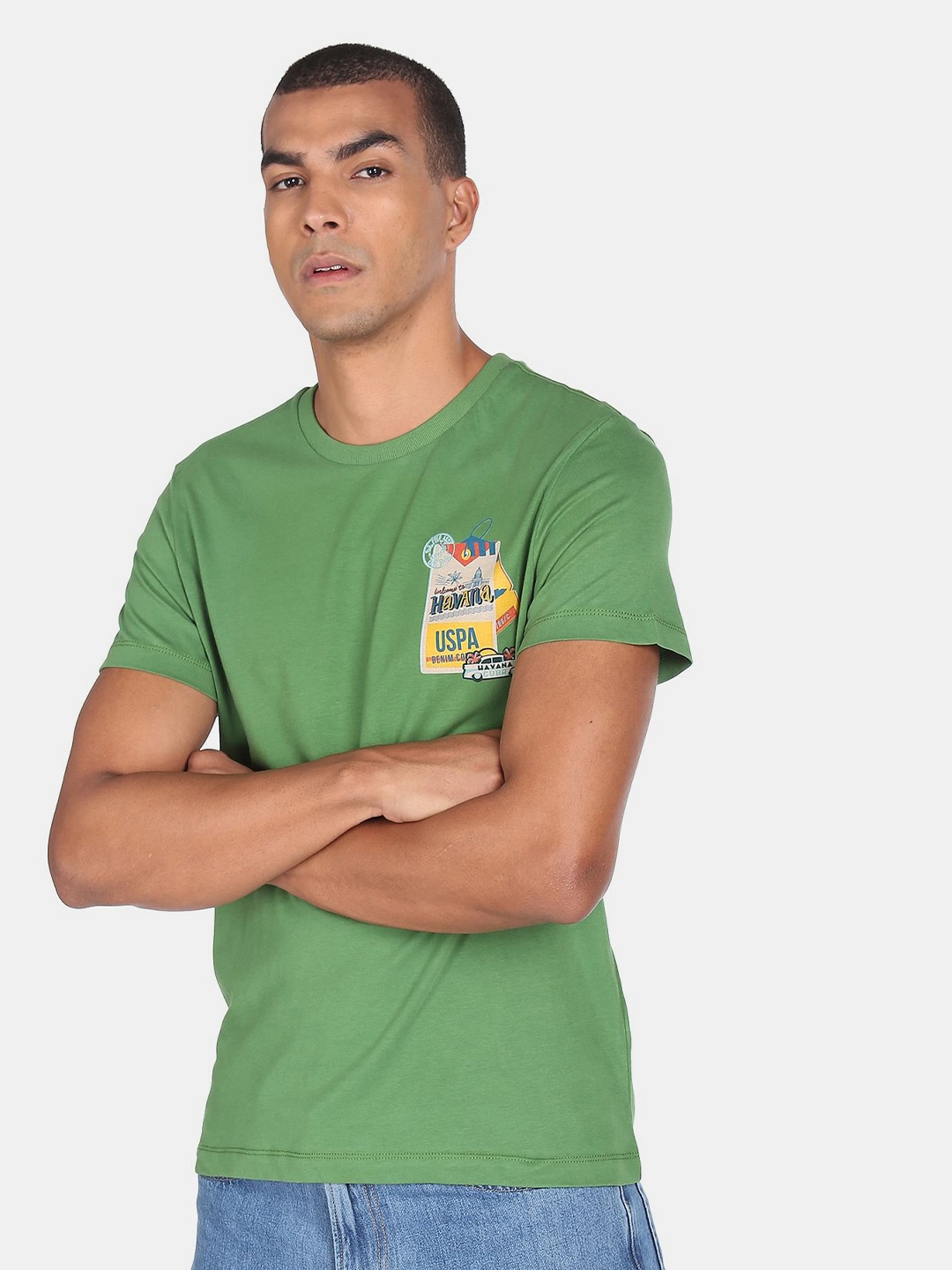 

U.S. Polo Assn. Denim Co.Men Green Printed Cotton T-shirt