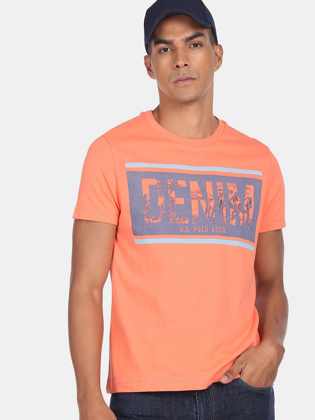 

U.S. Polo Assn. Denim Co.Men Orange Printed Cotton T-shirt