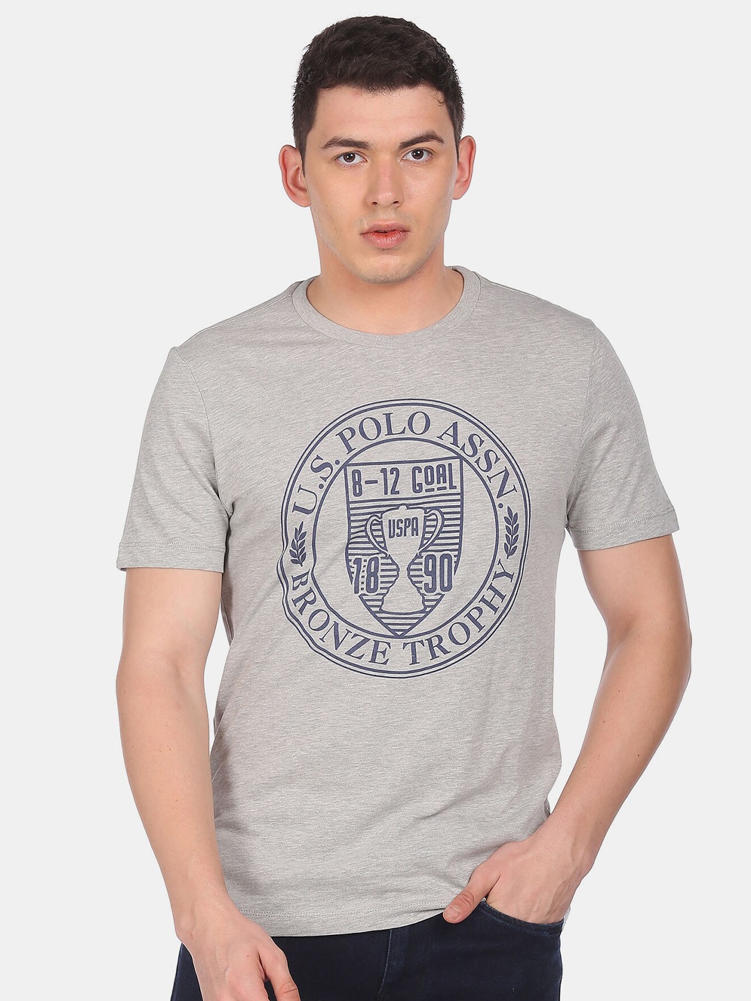 

U.S. Polo Assn. Denim Co.Men Grey Typography Printed 100% Cotton T-shirt