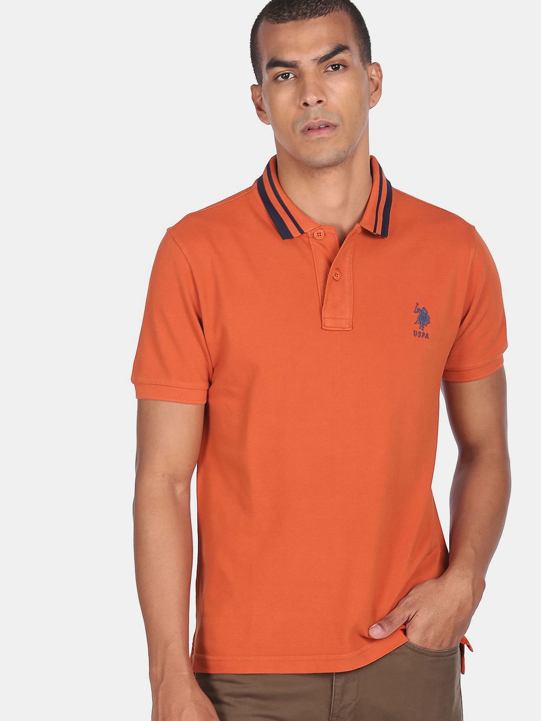 

U S Polo Assn Men Orange Polo Collar T-shirt