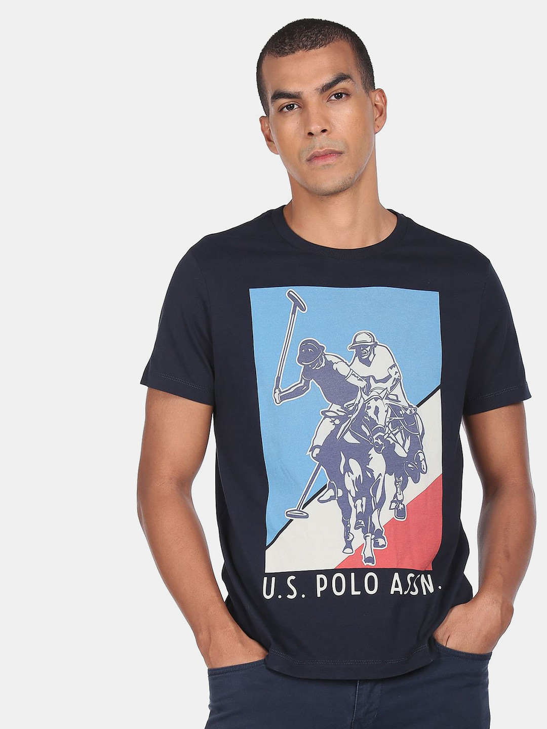 

U.S. Polo Assn. Denim Co. Men Blue Graphic Printed Pure Cotton T-shirt