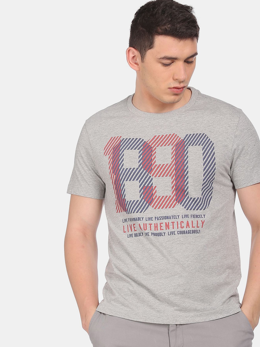

U.S. Polo Assn. Denim Co.Men Grey Typography Printed Pure Cotton T-shirt