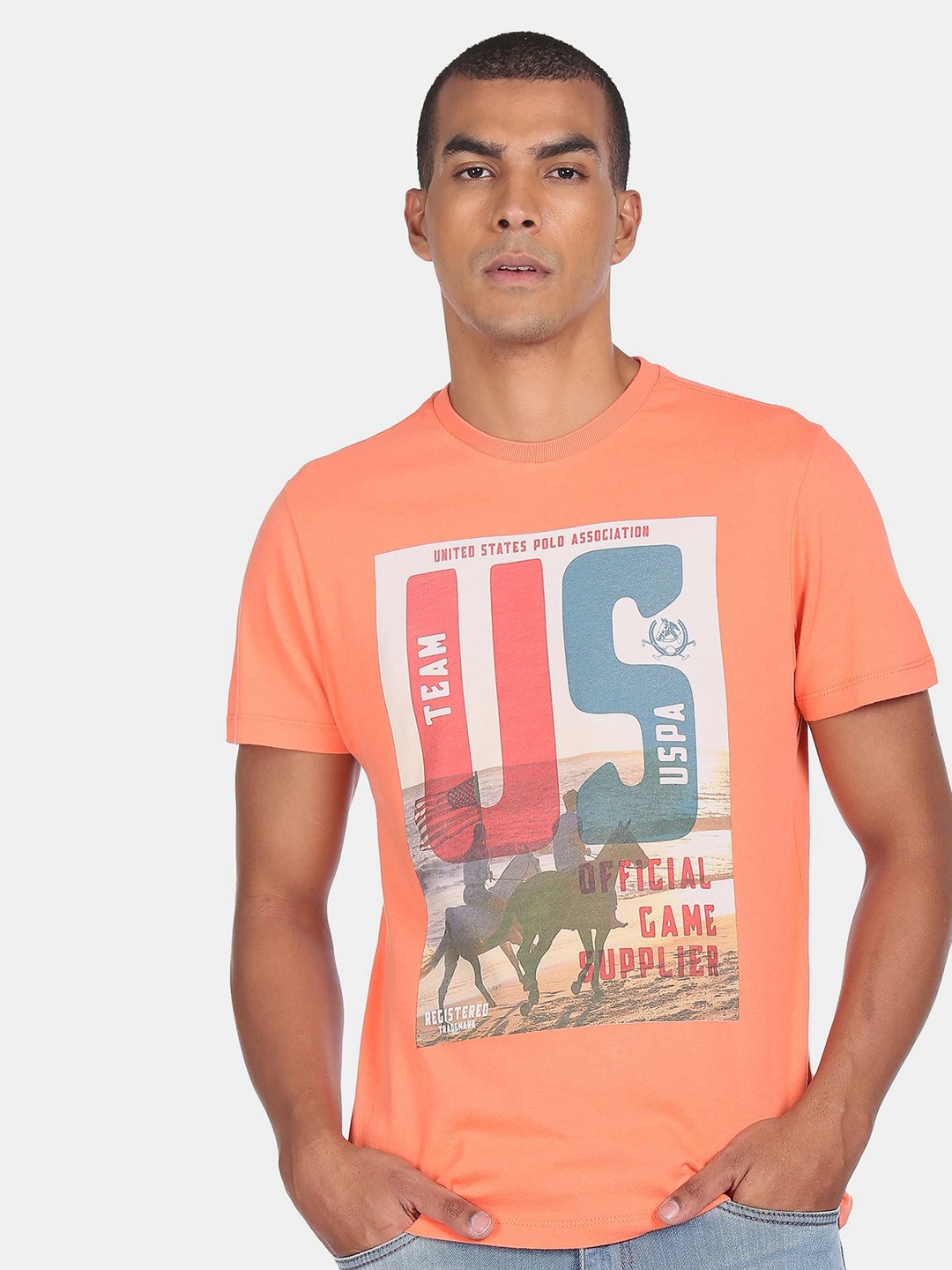 

U.S. Polo Assn. Denim Co.Men Orange Printed T-shirt