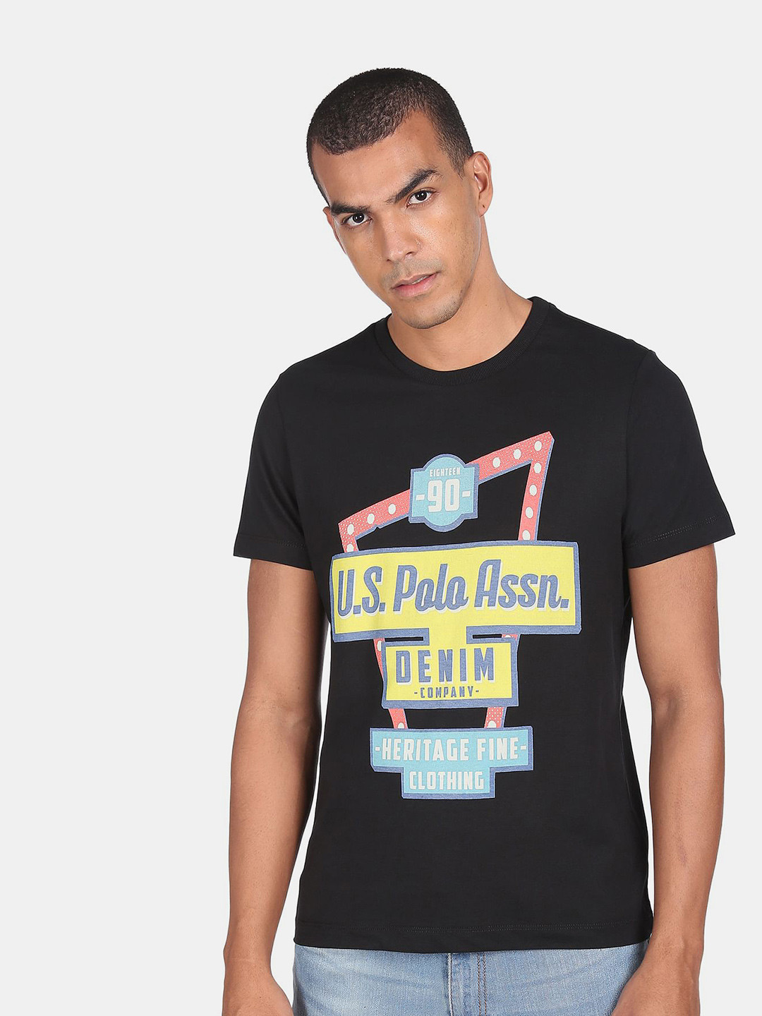 

U.S. Polo Assn. Denim Co.Men Black Typography Printed T-shirt