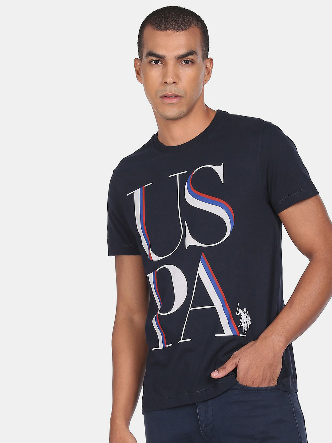 

U.S. Polo Assn. Denim Co.Men Blue Typography Printed T-shirt