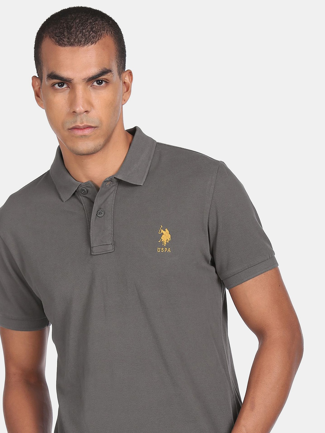 

U S Polo Assn Men Grey Polo Collar T-shirt