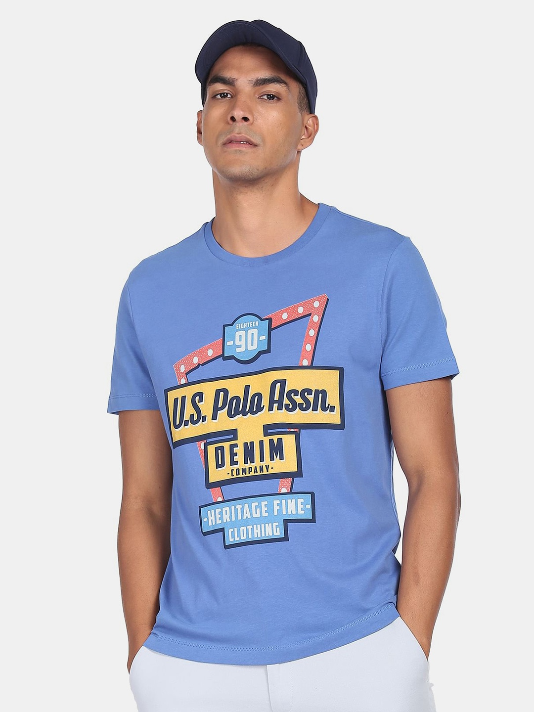 

U.S. Polo Assn. Denim Co.Men Blue Typography Printed T-shirt