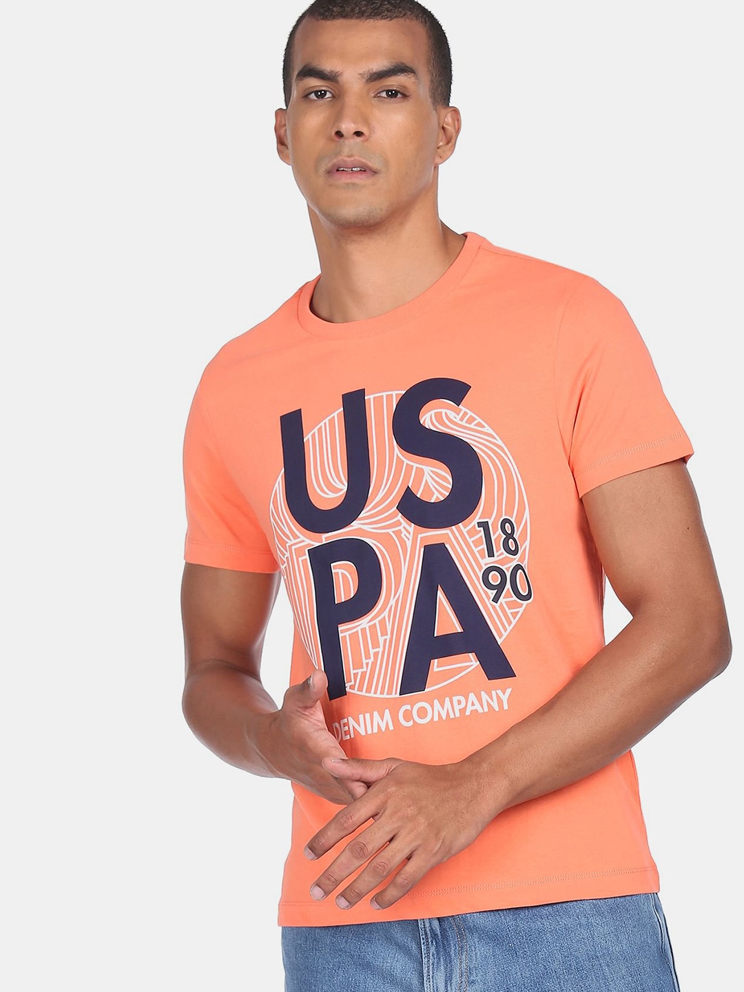

U.S. Polo Assn. Denim Co.Men Orange Typography Printed T-shirt