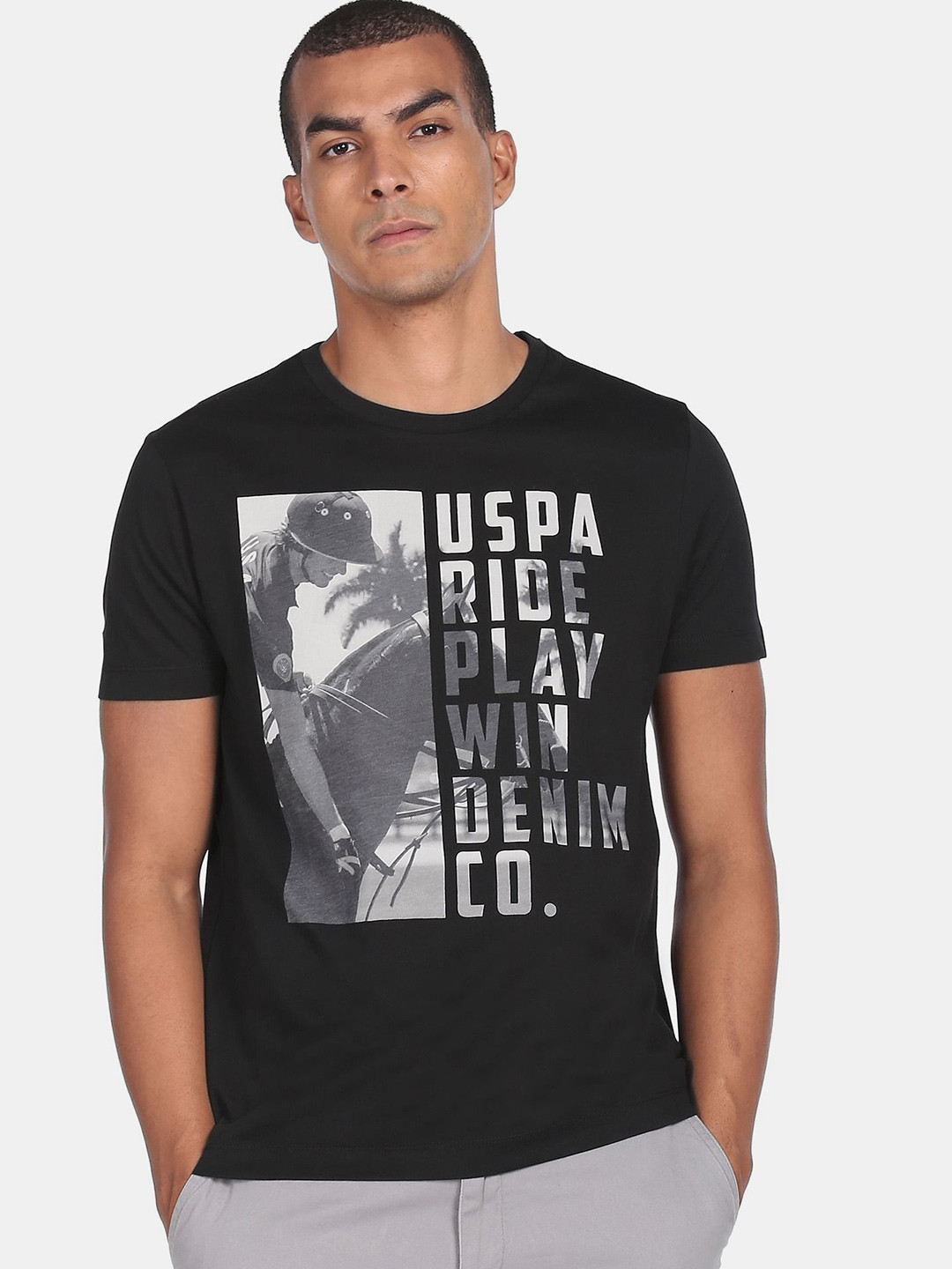 

U.S. Polo Assn. Denim Co.Men Black Typography Printed T-shirt