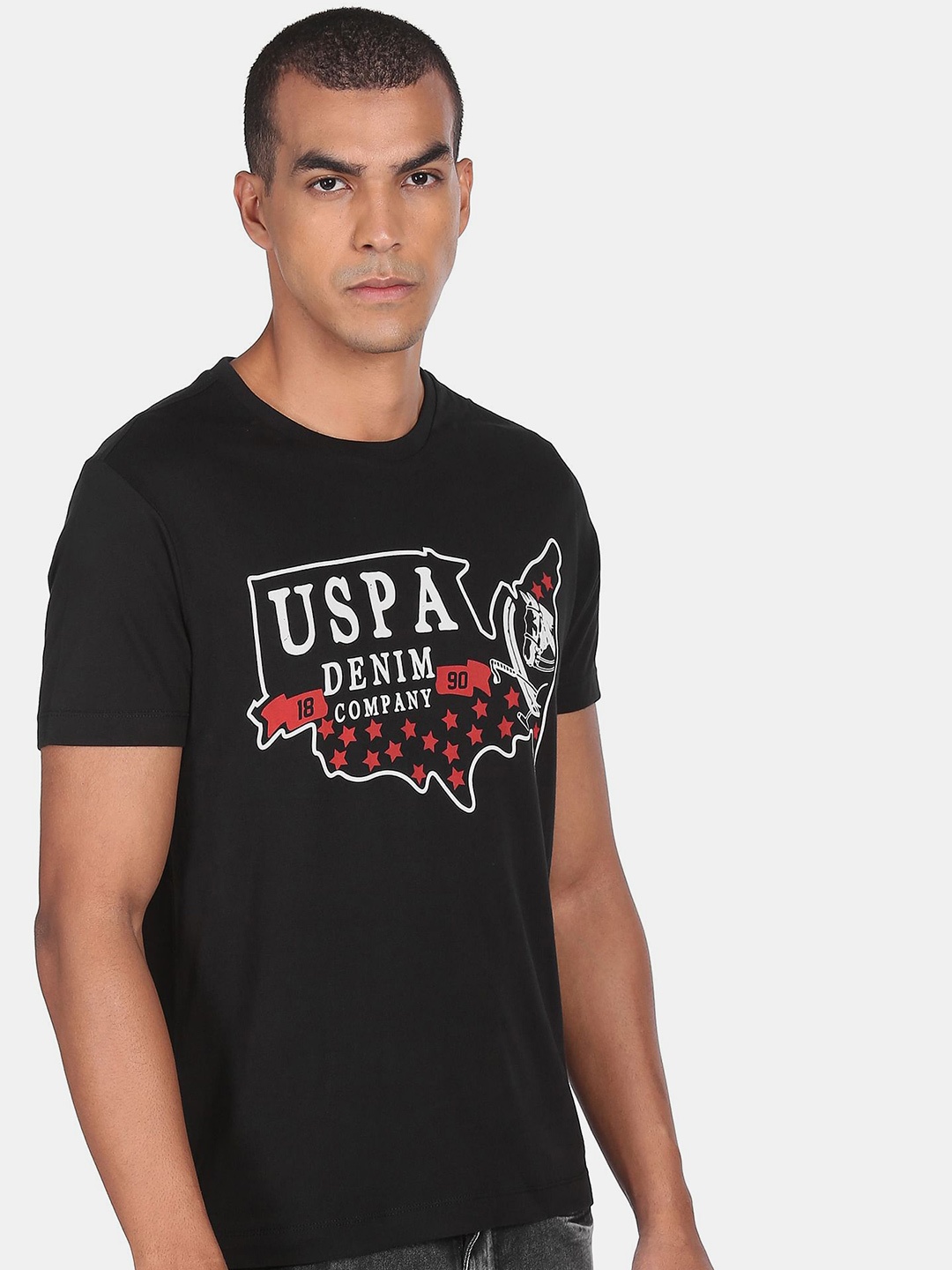 U.S. Polo Assn. Denim Co.Men Black Typography Printed T-shirt