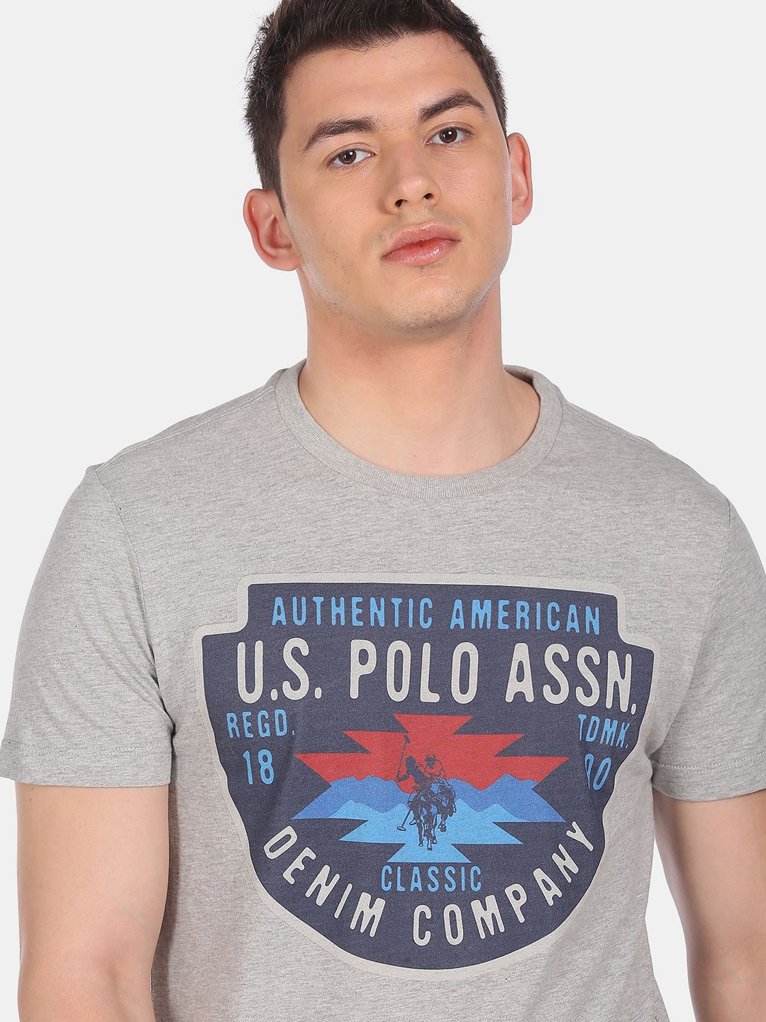 

U.S. Polo Assn. Denim Co.Men Grey Typography Printed T-shirt