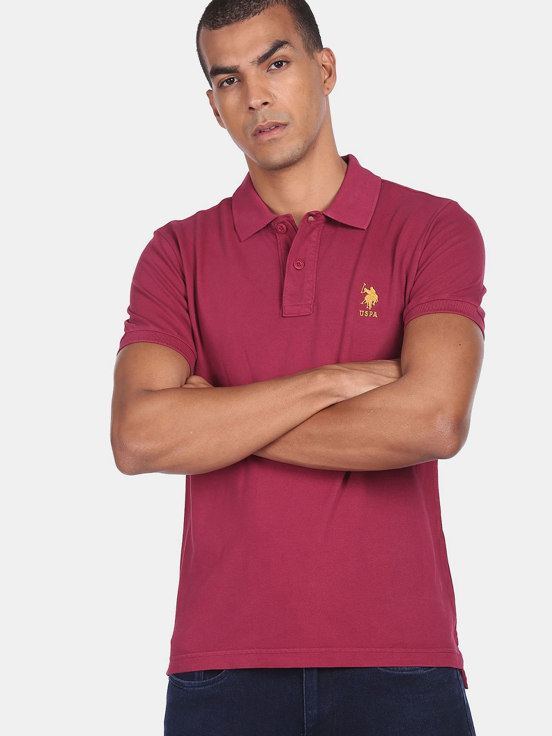 

U S Polo Assn Men Pink Polo Collar T-shirt