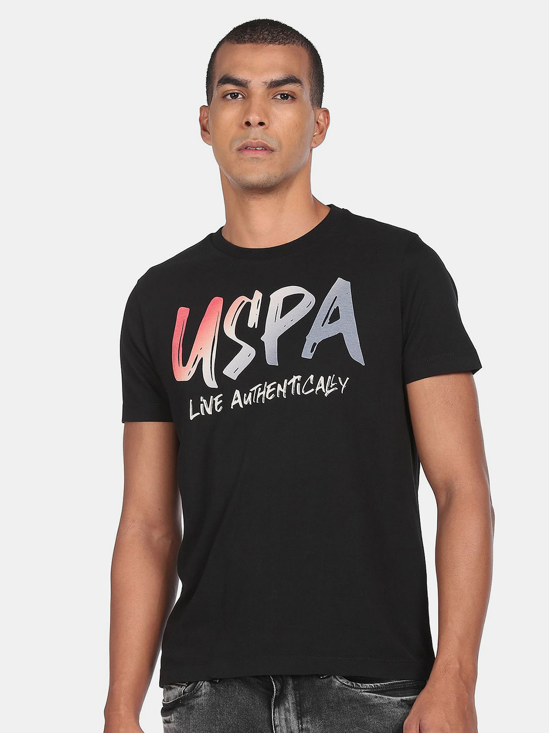 

U.S. Polo Assn. Denim Co.Men Black Typography Printed T-shirt