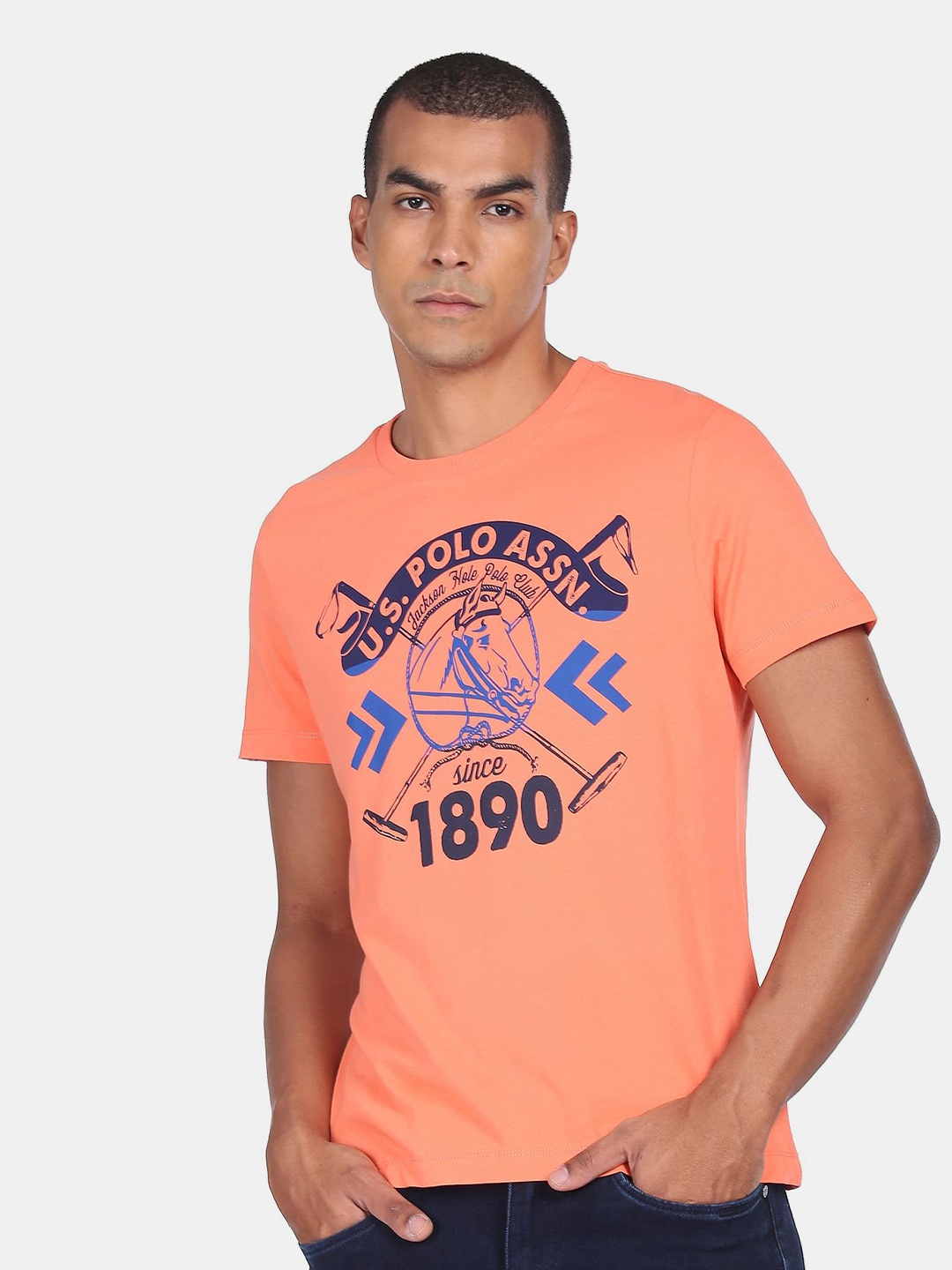 U.S. Polo Assn. Denim Co.Men Orange Typography Printed T-shirt