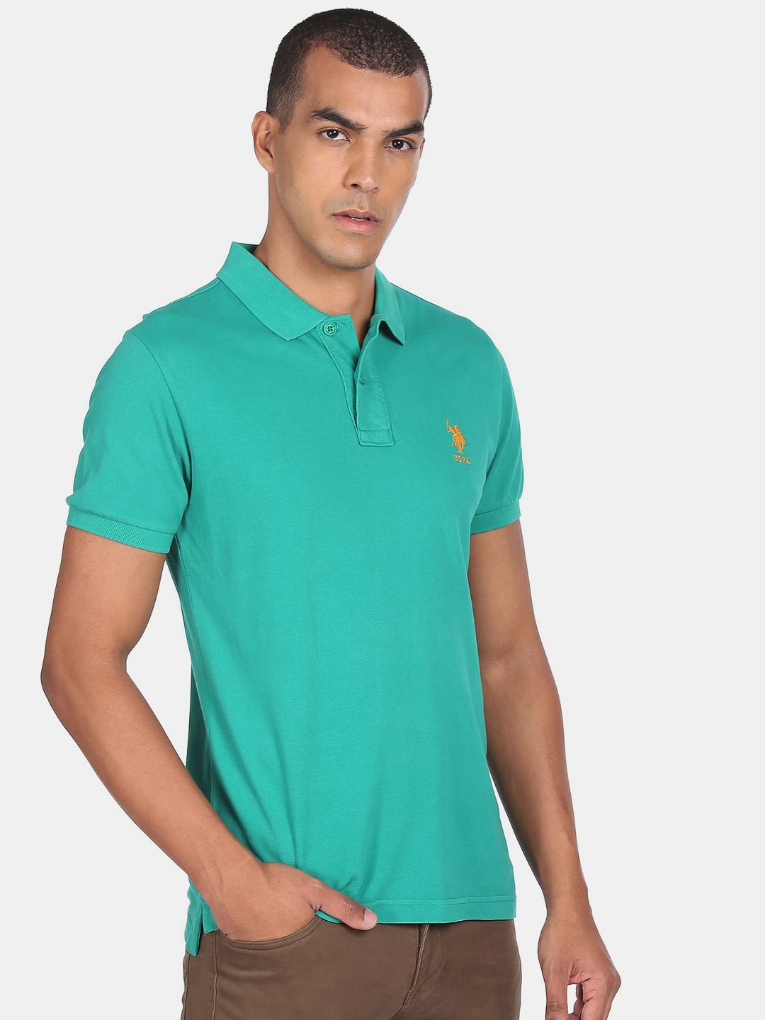 

U S Polo Assn Men Turquoise Blue Polo Collar T-shirt