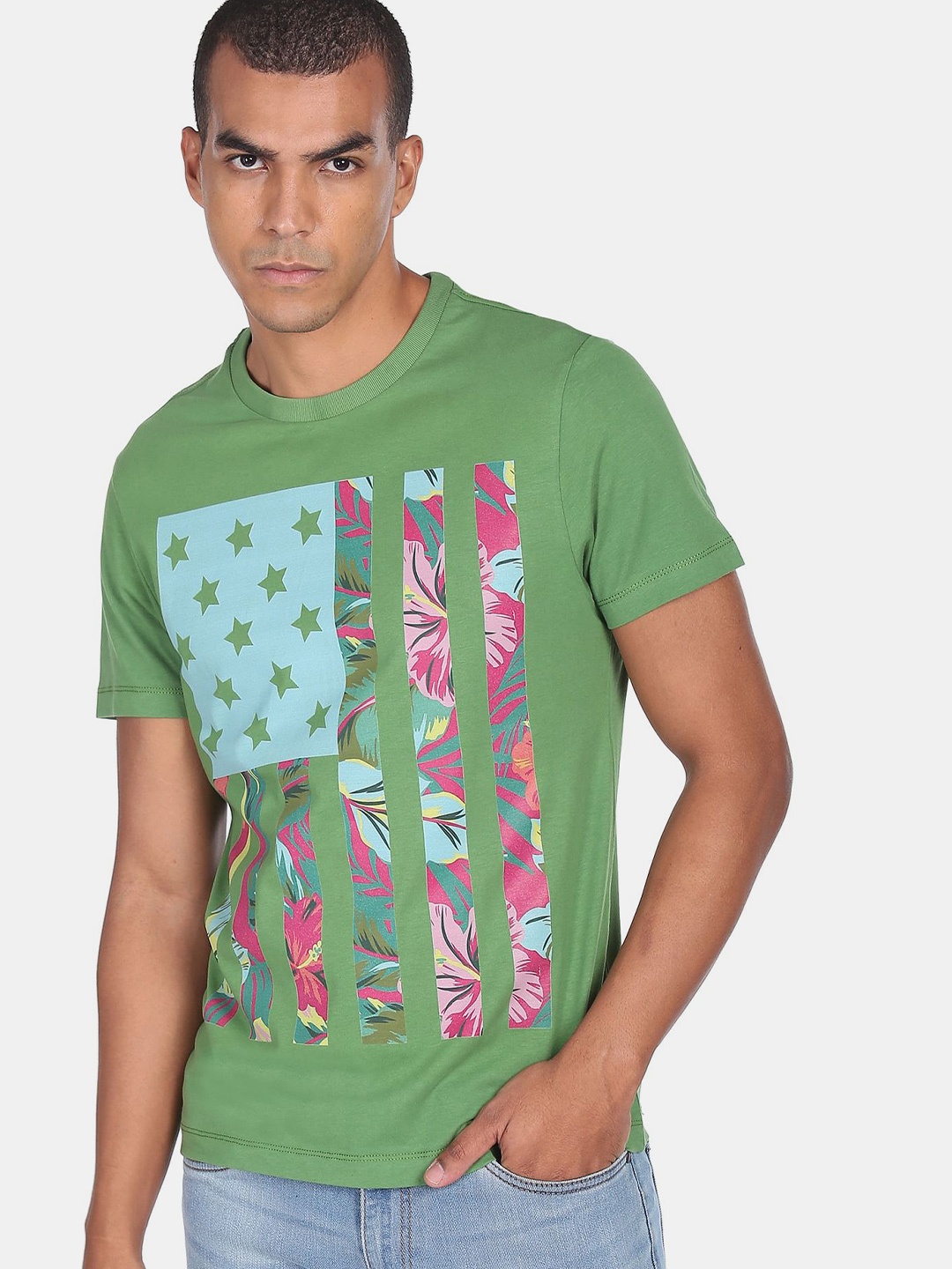 

U.S. Polo Assn. Denim Co.Men Green Printed T-shirt