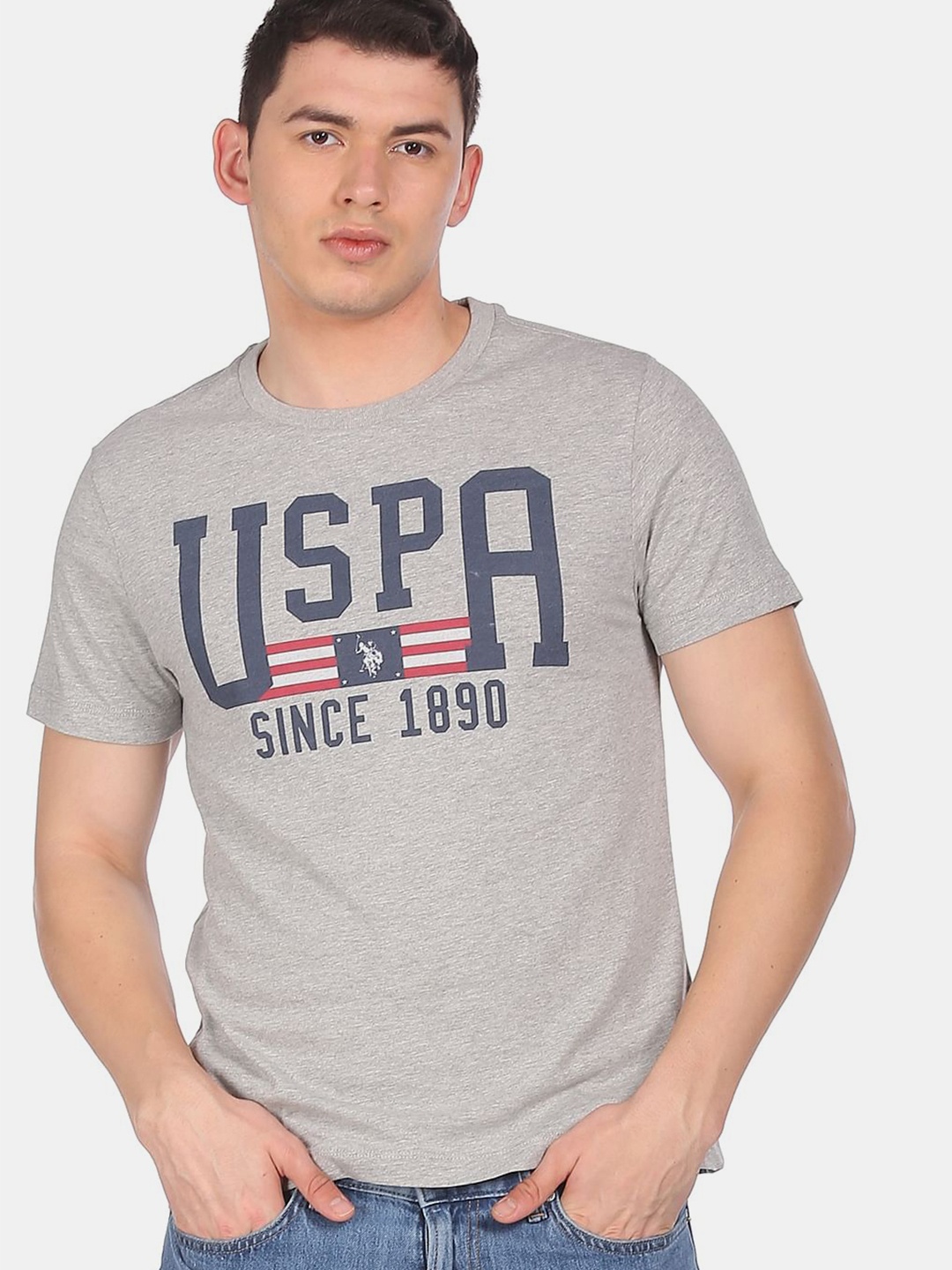 

U.S. Polo Assn. Denim Co.Men Grey Typography Printed T-shirt