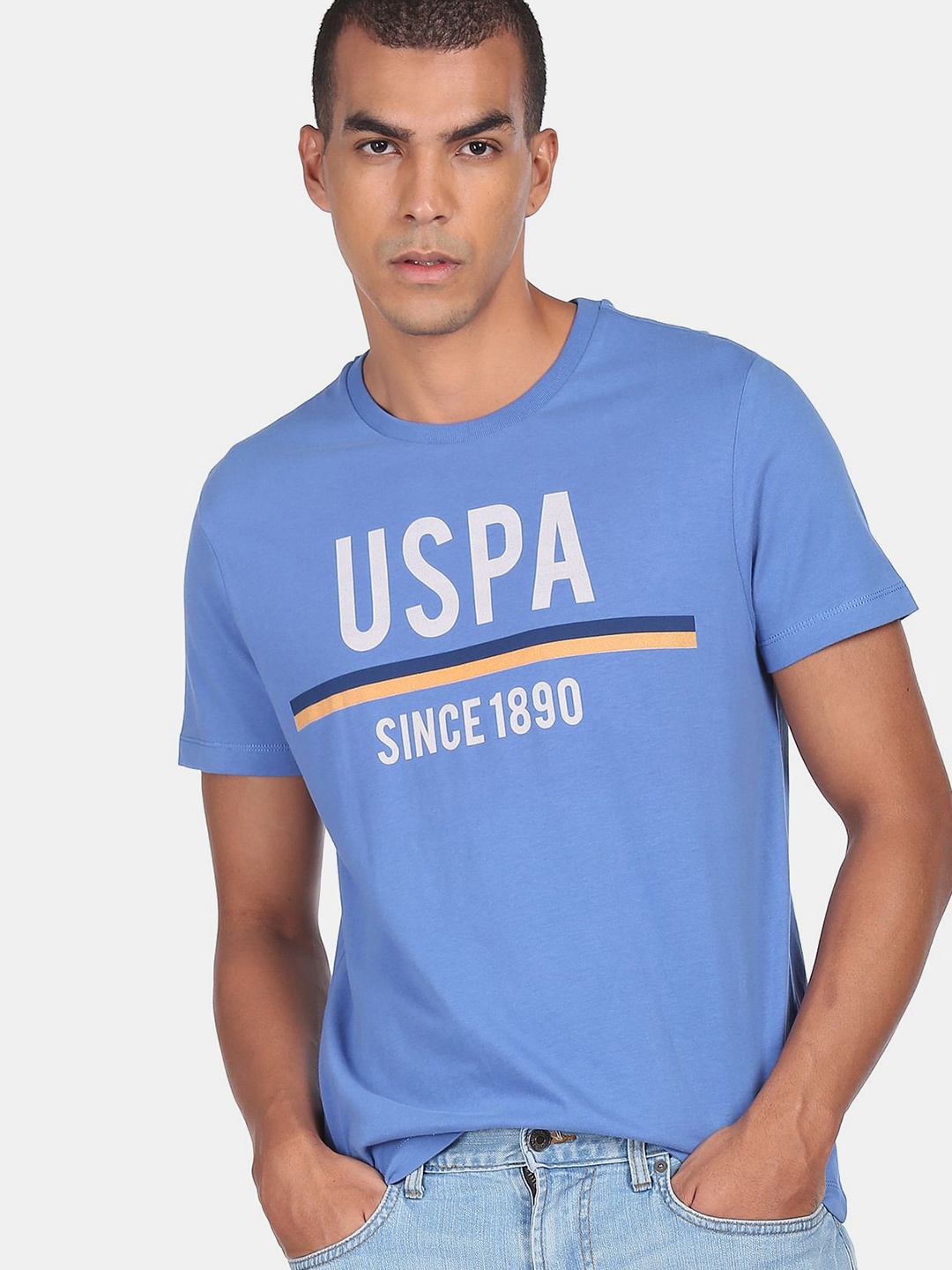 

U.S. Polo Assn. Denim Co.Men Blue Typography Printed T-shirt
