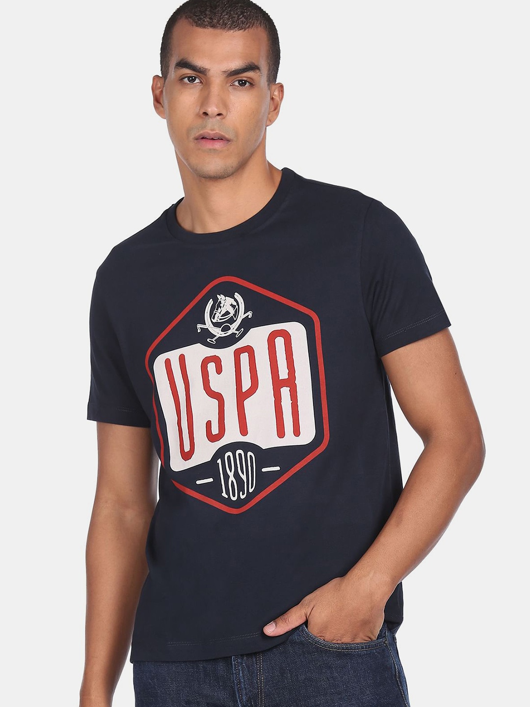

U.S. Polo Assn. Denim Co.Men Blue Typography Printed T-shirt