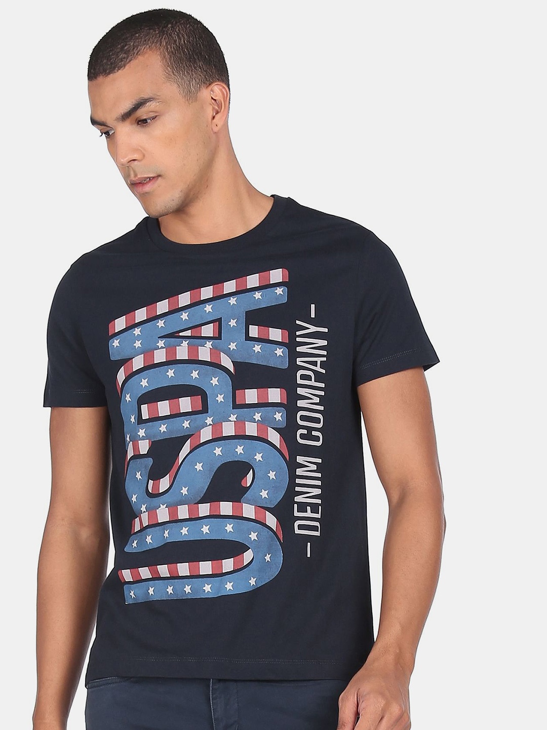 

U.S. Polo Assn. Denim Co.Men Navy Blue Typography Printed T-shirt