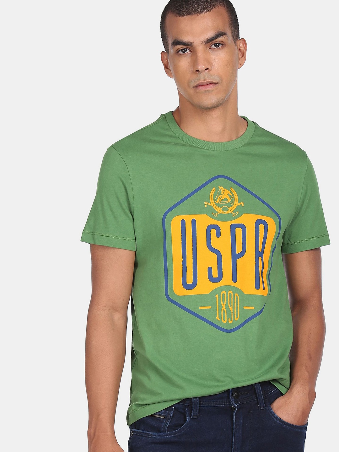 U.S. Polo Assn. Denim Co.Men Green Typography T-shirt