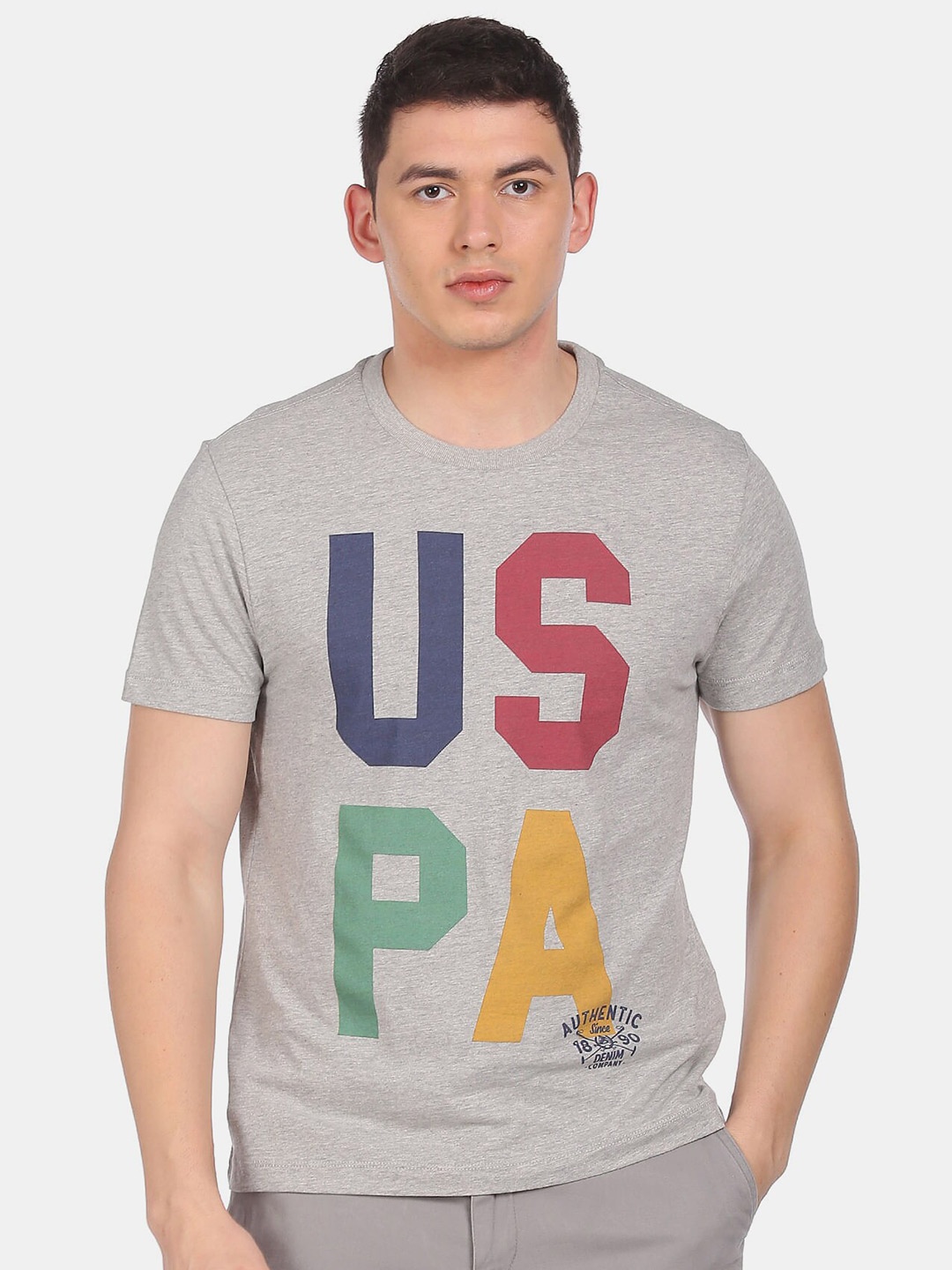 

U.S. Polo Assn. Denim Co.Men Grey Typography Printed T-shirt