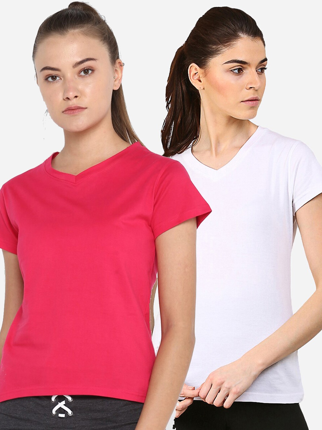 

appulse Women Multicoloured 2 V-Neck Raw Edge Running T-shirt, Multi
