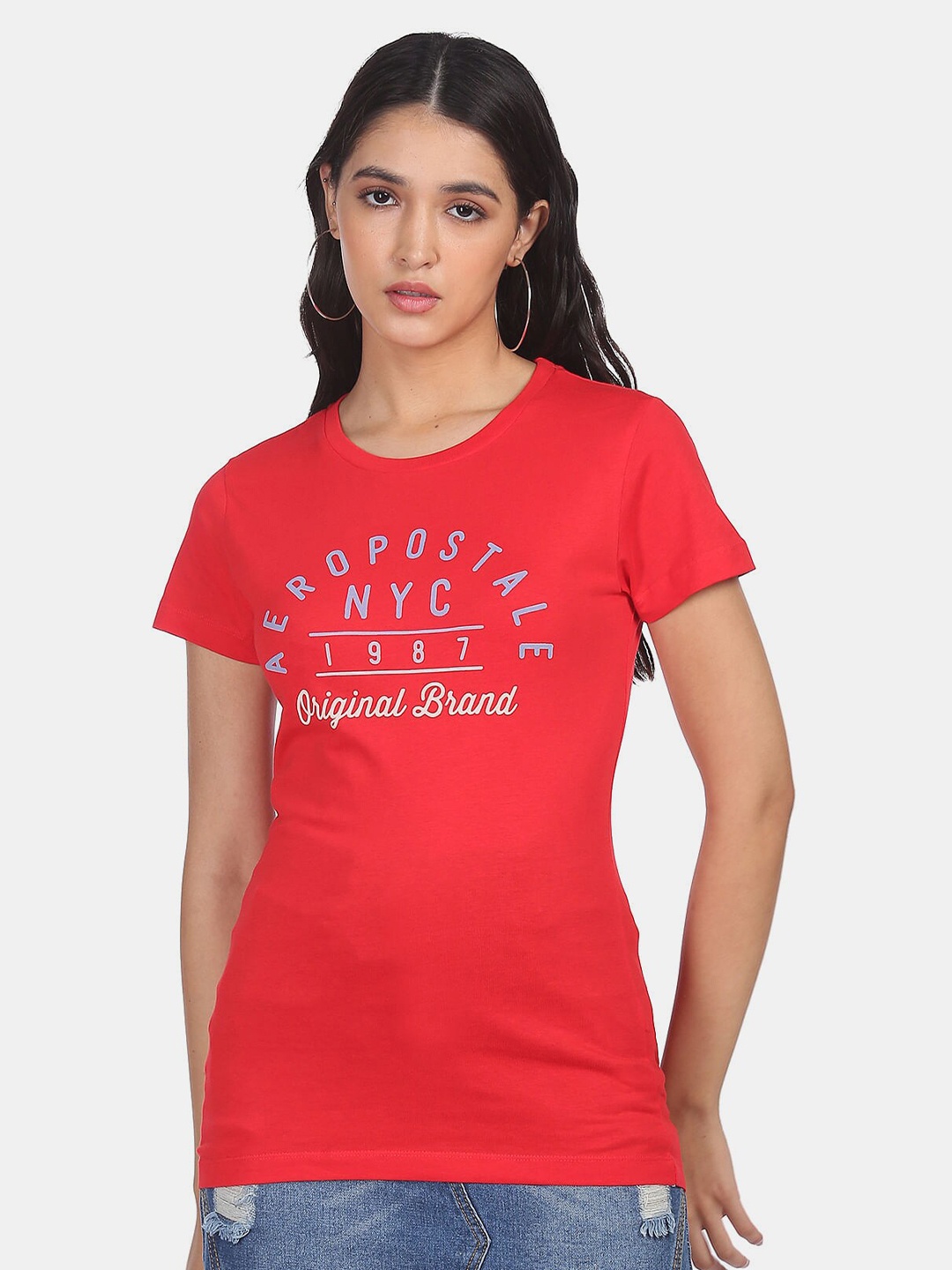 

Aeropostale Women Orange Typography Printed T-shirt