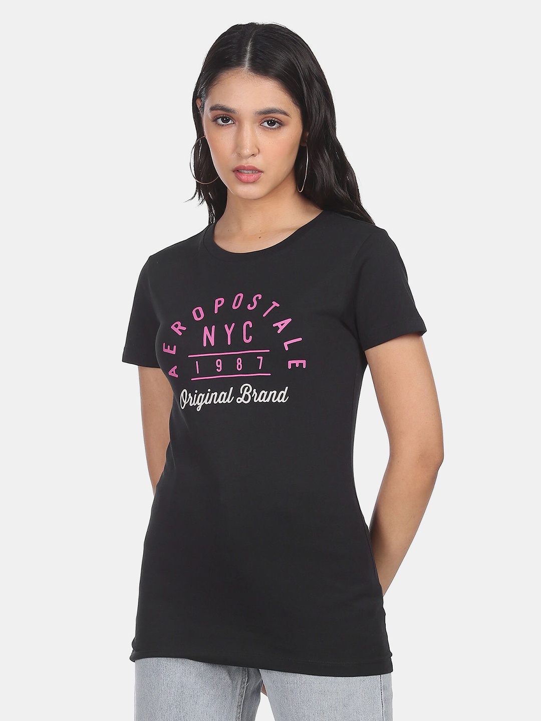 Aeropostale Women Black Typography Printed T-shirt