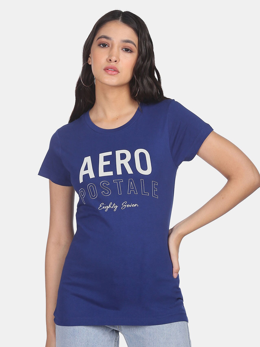 

Aeropostale Women Blue Typography Printed T-shirt