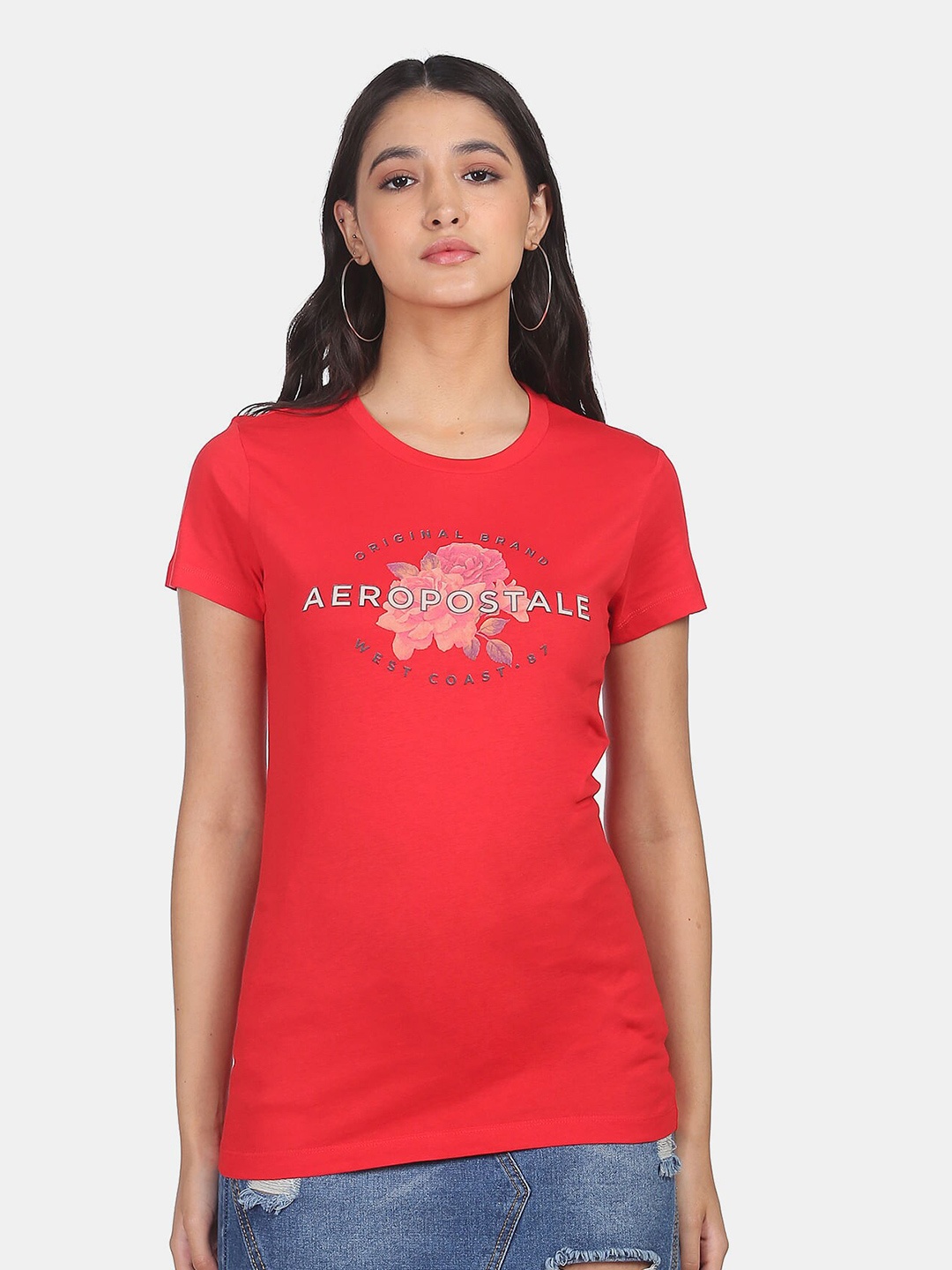 

Aeropostale Women Orange Typography Printed T-shirt