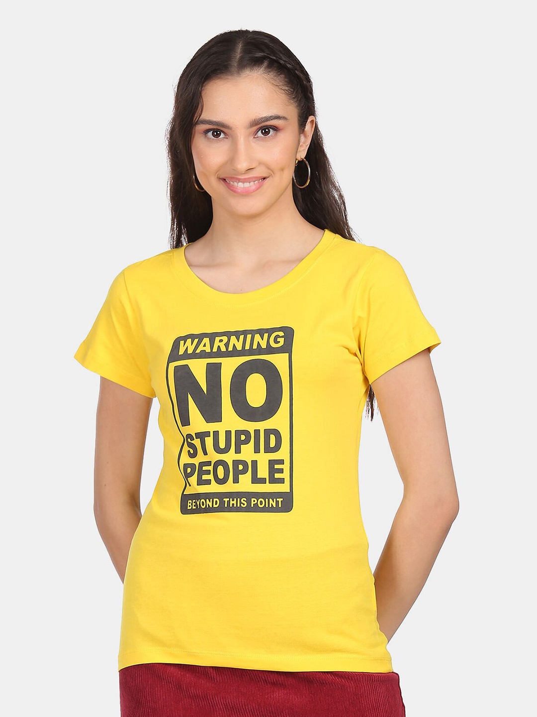 

Sugr Women Yellow Typography Printed T-shirt