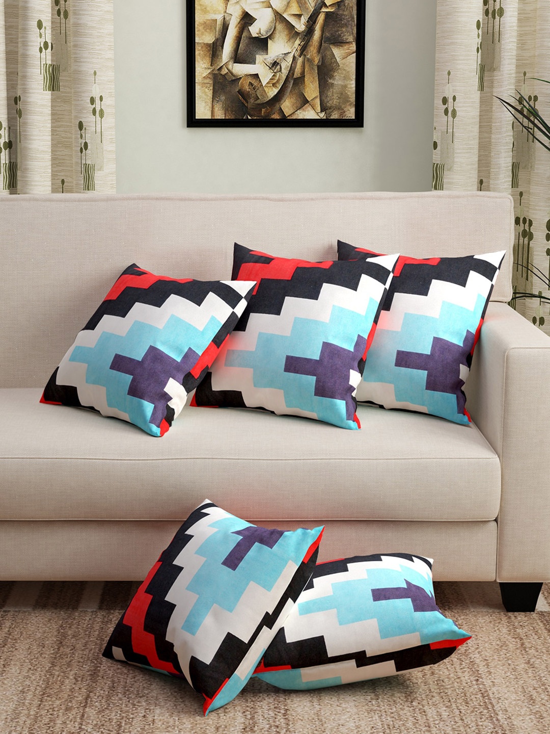 

Story@home Set of 5 Multi Geometric Cushion Covers, Black