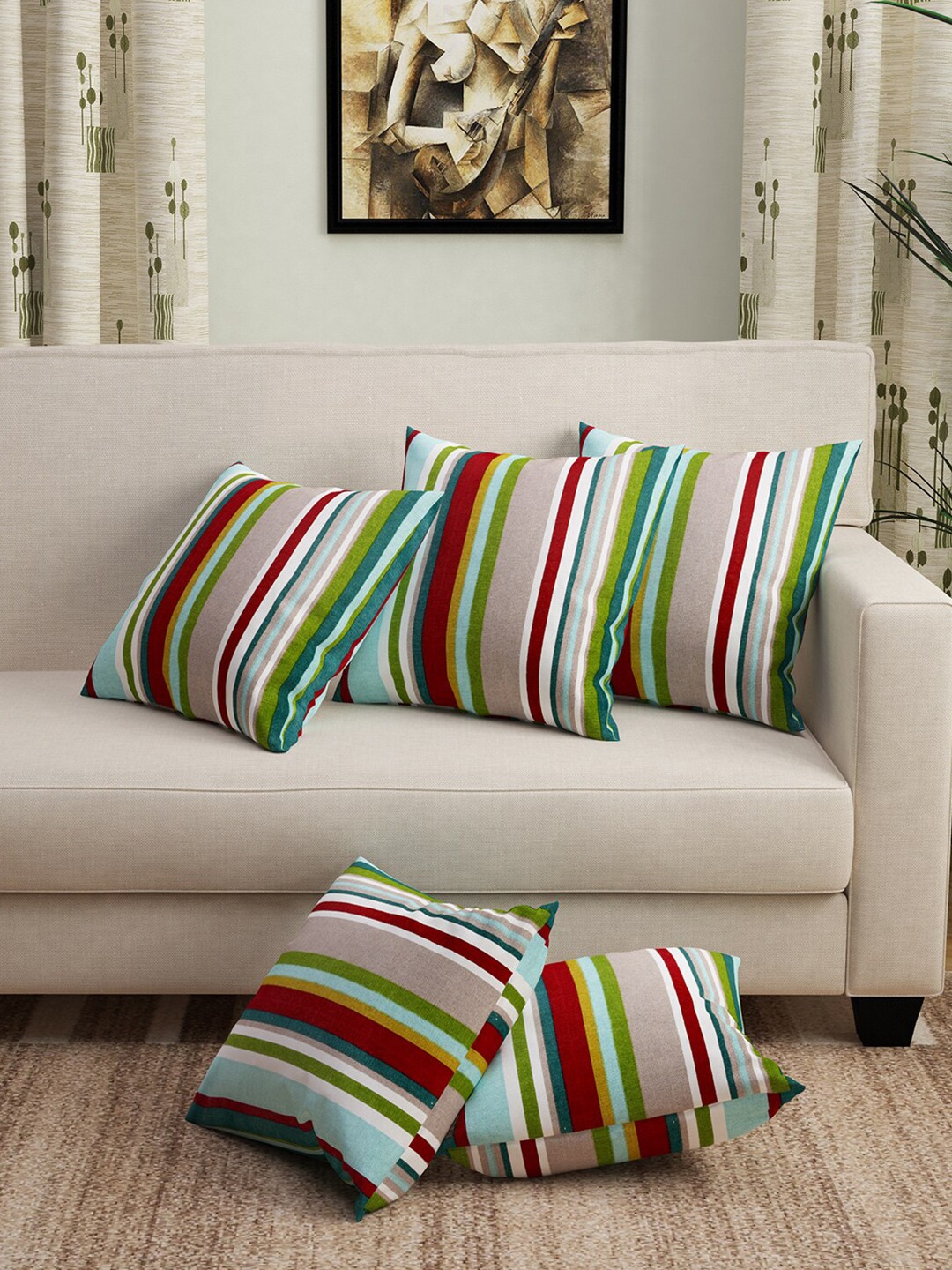 

Story@home Set of 5 Multi Stripes Cushion Covers, Grey