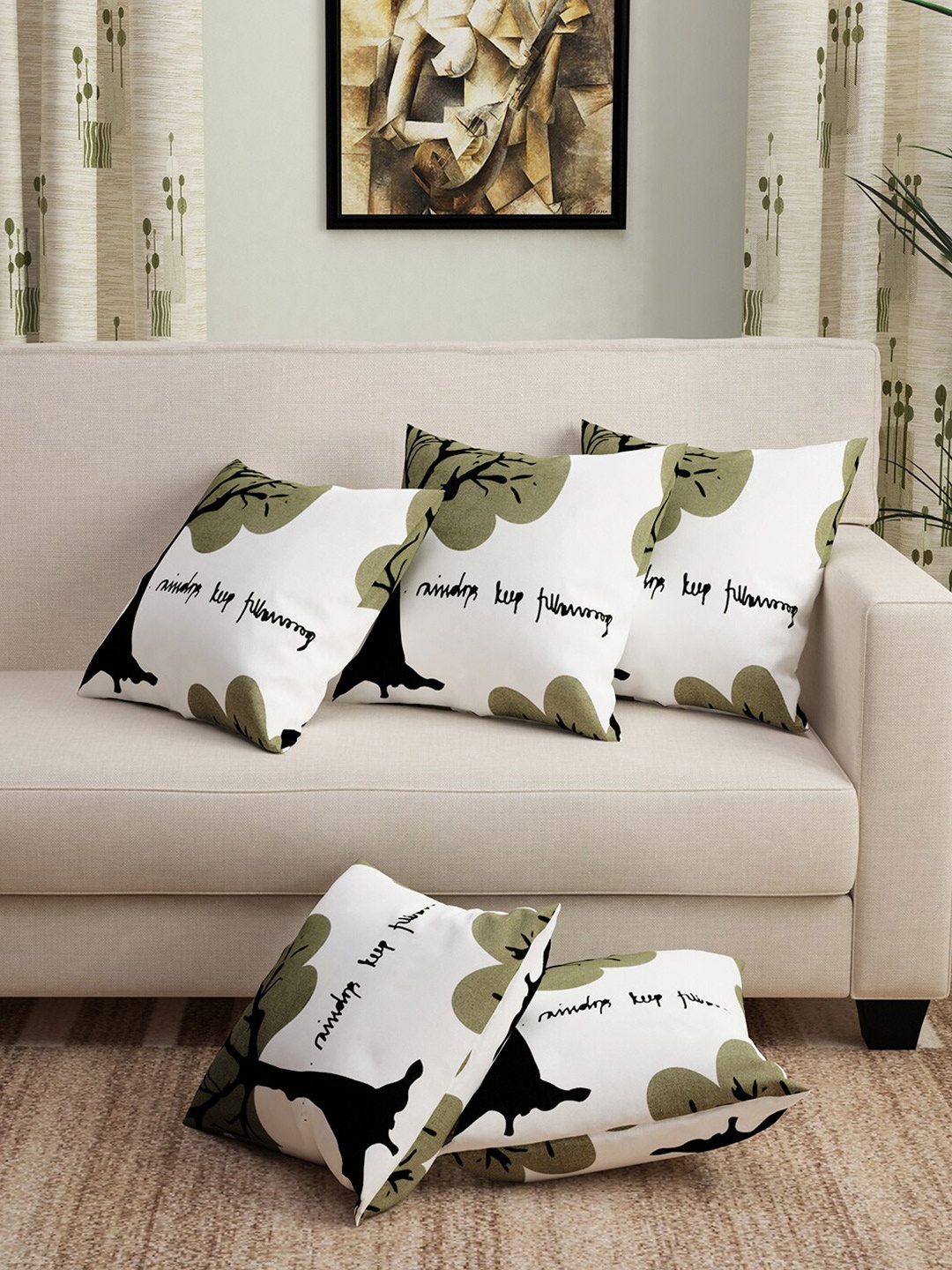 

Story@home Set of 5 White Printed Cushion Covers