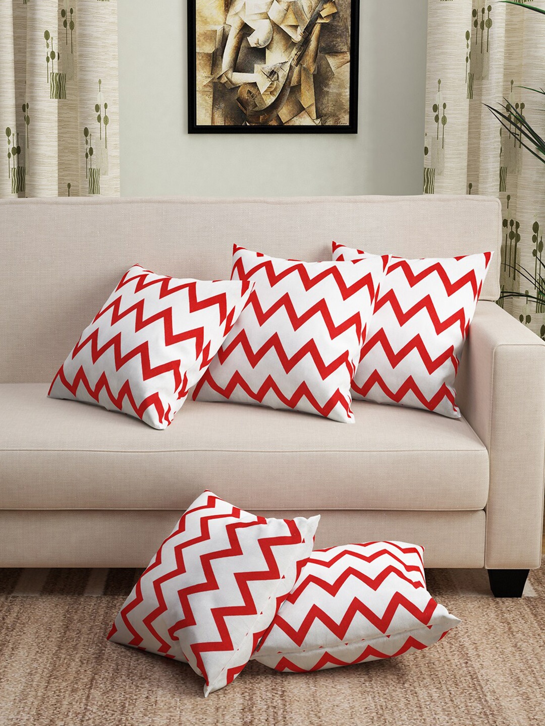 

Story@home Set of 5 Red Chevron Cushion Covers