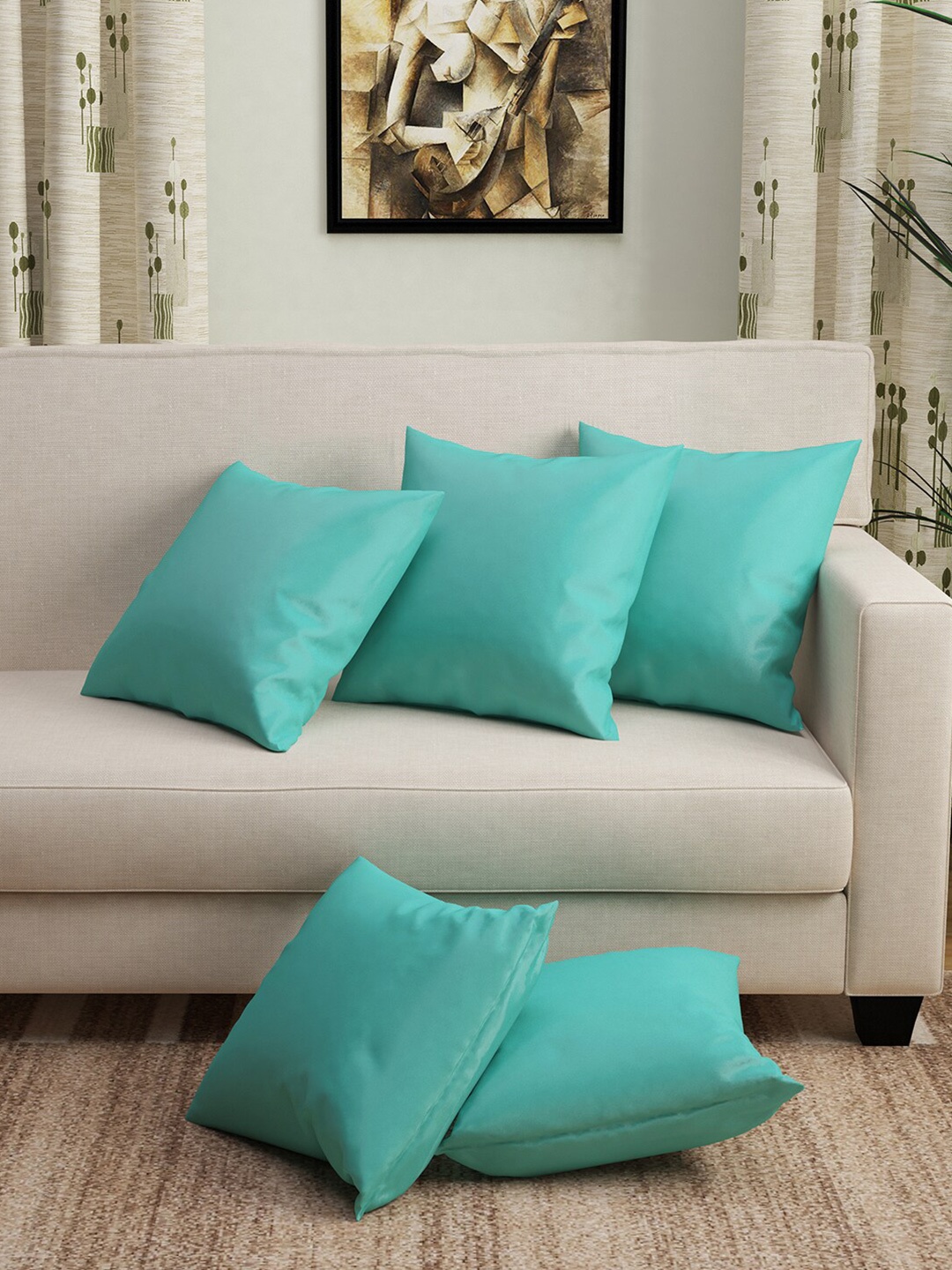 

Story@home Set of 5 Blue Plain Cushion Covers