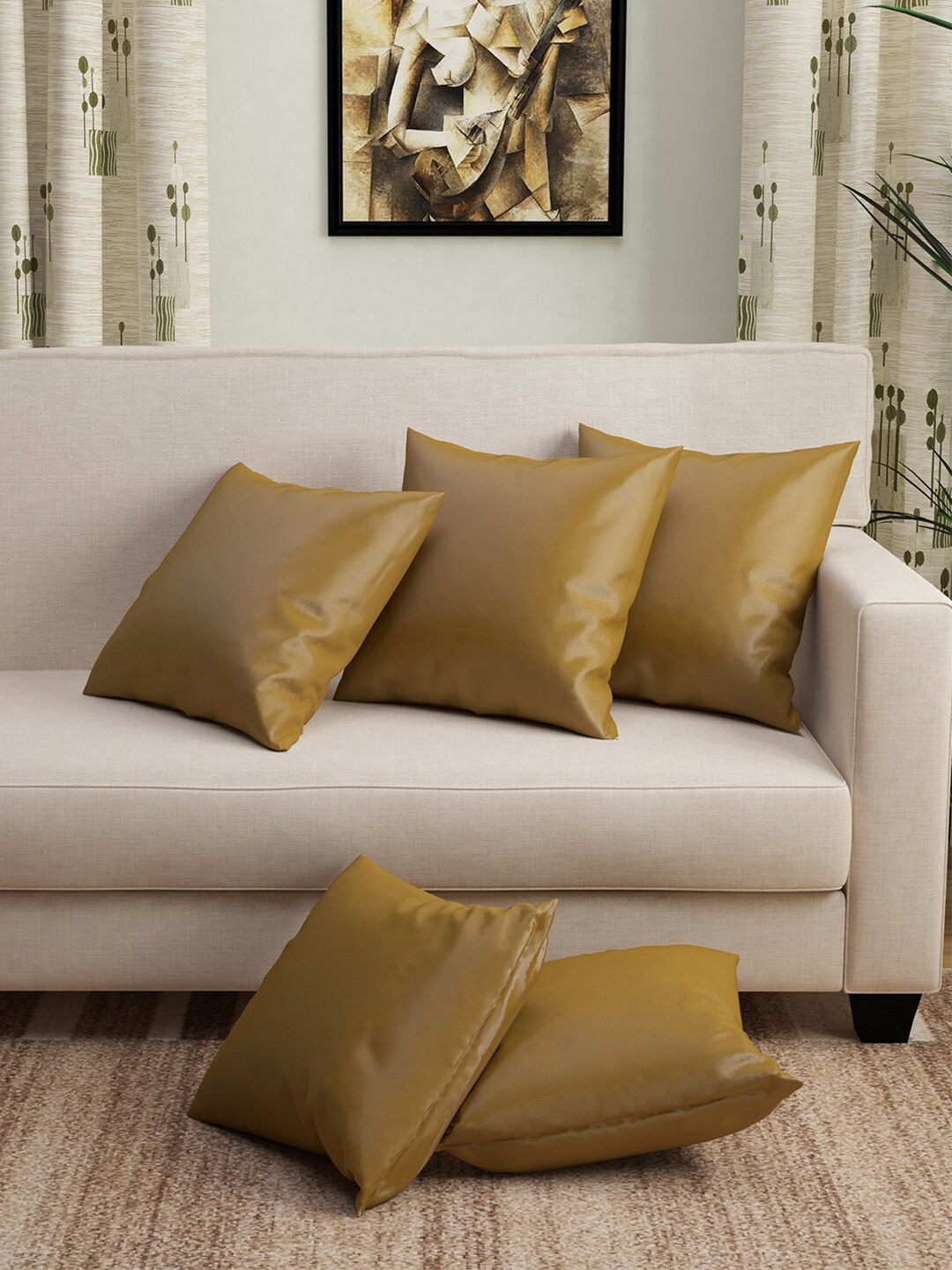 

Story@home Set of 5 Golden Plain Cushion Covers, Gold