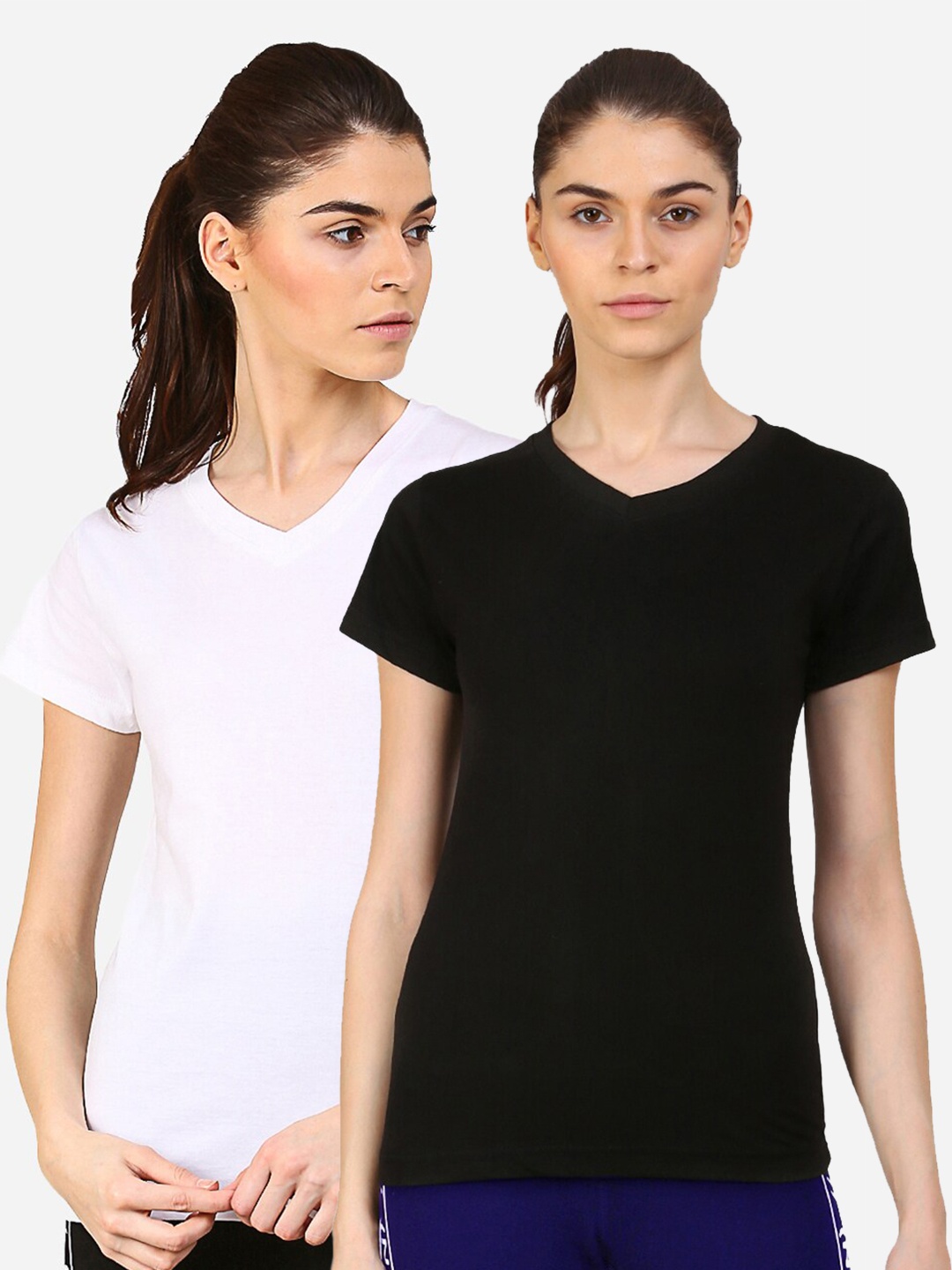 

appulse Women Black & White 2 V-Neck T-shirt