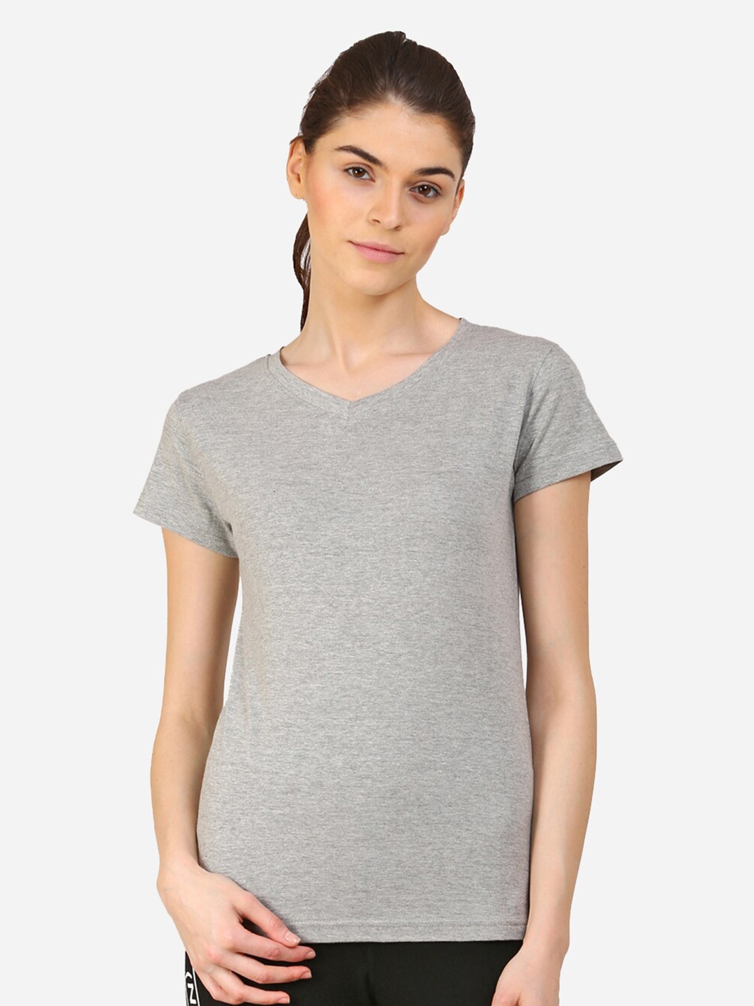 

appulse Women Grey Melange V-Neck T-shirt